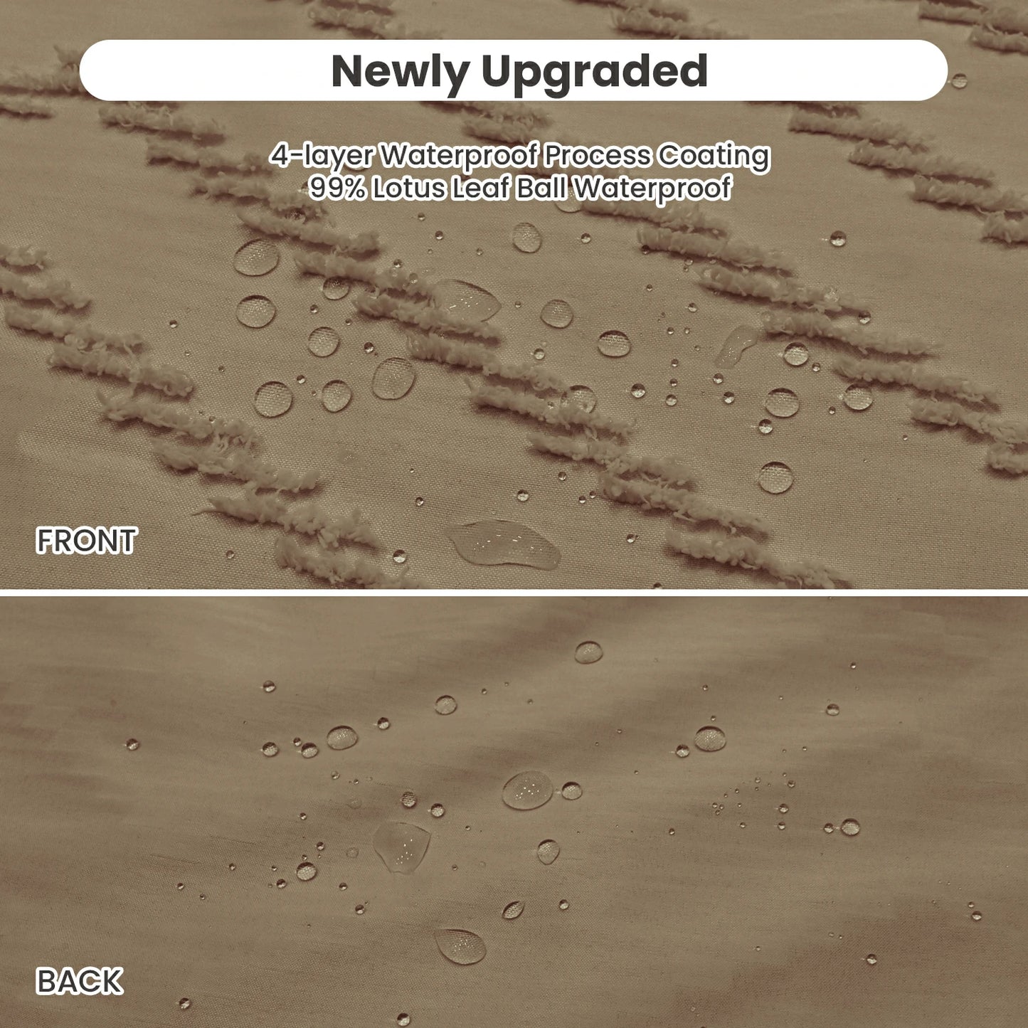 Tufted Textured Chevron Striped Tassel Shower Curtain (Beige)