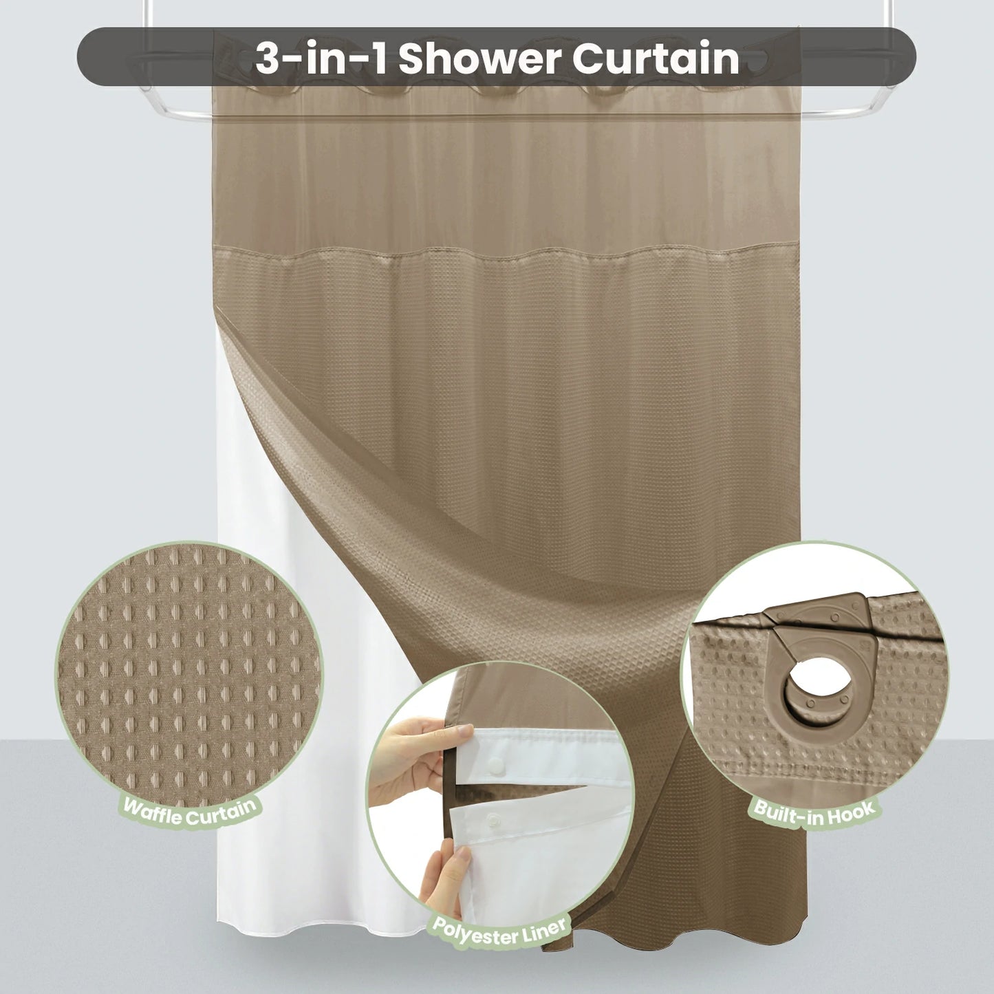 Waffle Weave Hookless Shower Curtain Set with Window