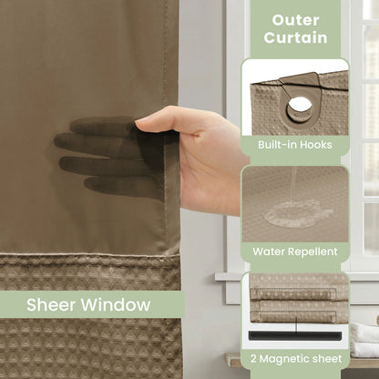 Waffle Weave Hookless Shower Curtain Set with Window