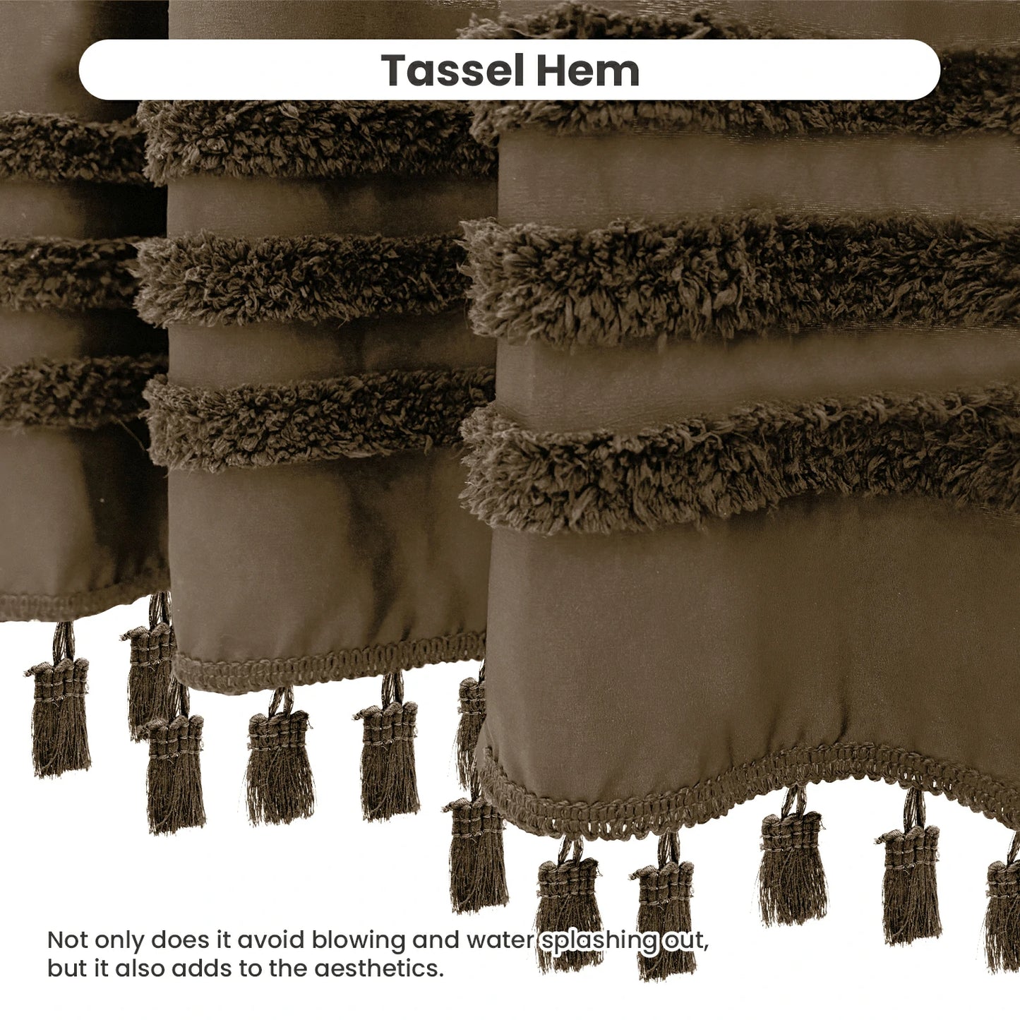 Boho Tufted Textured Striped Tassel Shower Curtain
