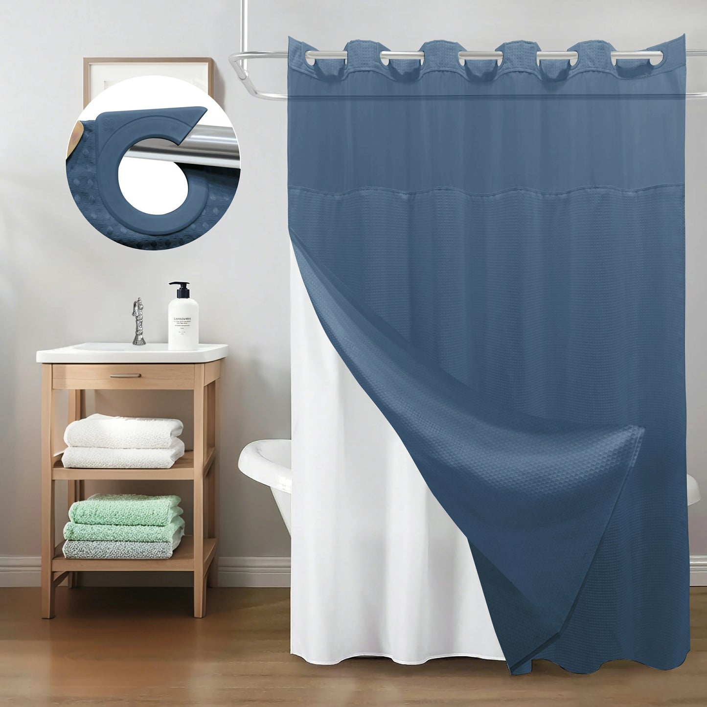 Waffle Weave Hookless Shower Curtain Set with Window