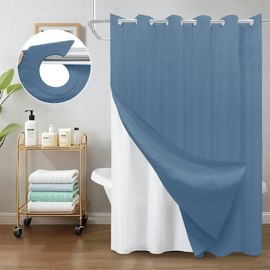 Hookless Solid Waffle Weave Shower Curtain Set