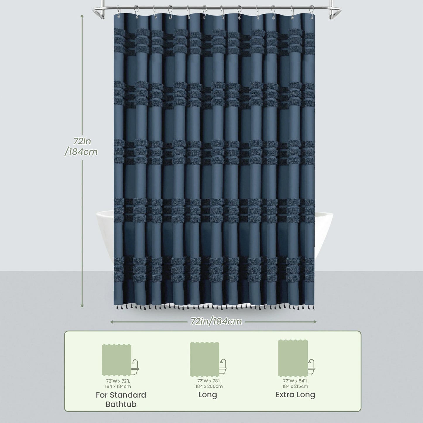 Boho Tufted Textured Striped Tassel Shower Curtain