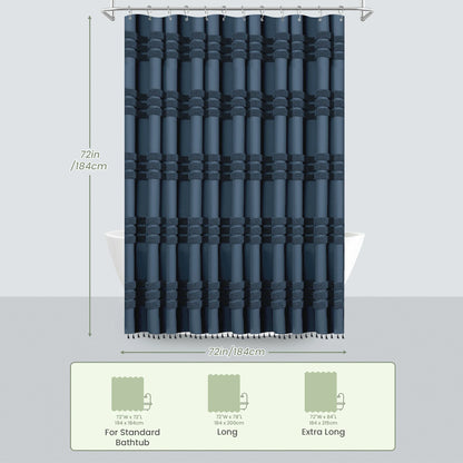 Boho Tufted Textured Striped Tassel Shower Curtain