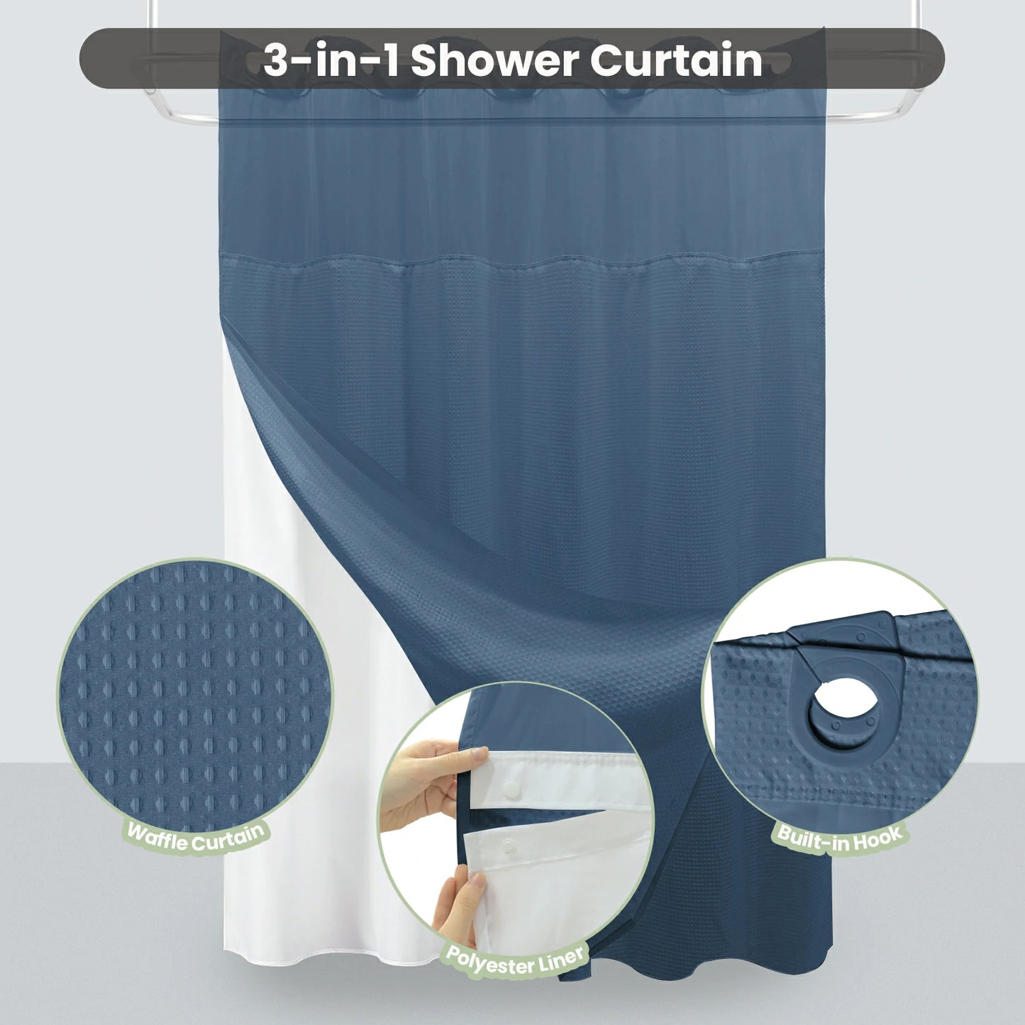 Waffle Weave Hookless Shower Curtain Set with Window