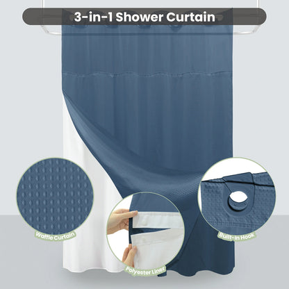 Waffle Weave Hookless Shower Curtain Set with Window