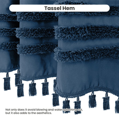Boho Tufted Textured Striped Tassel Shower Curtain