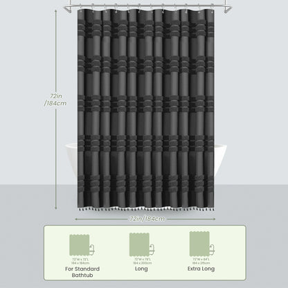 Boho Tufted Textured Striped Tassel Shower Curtain
