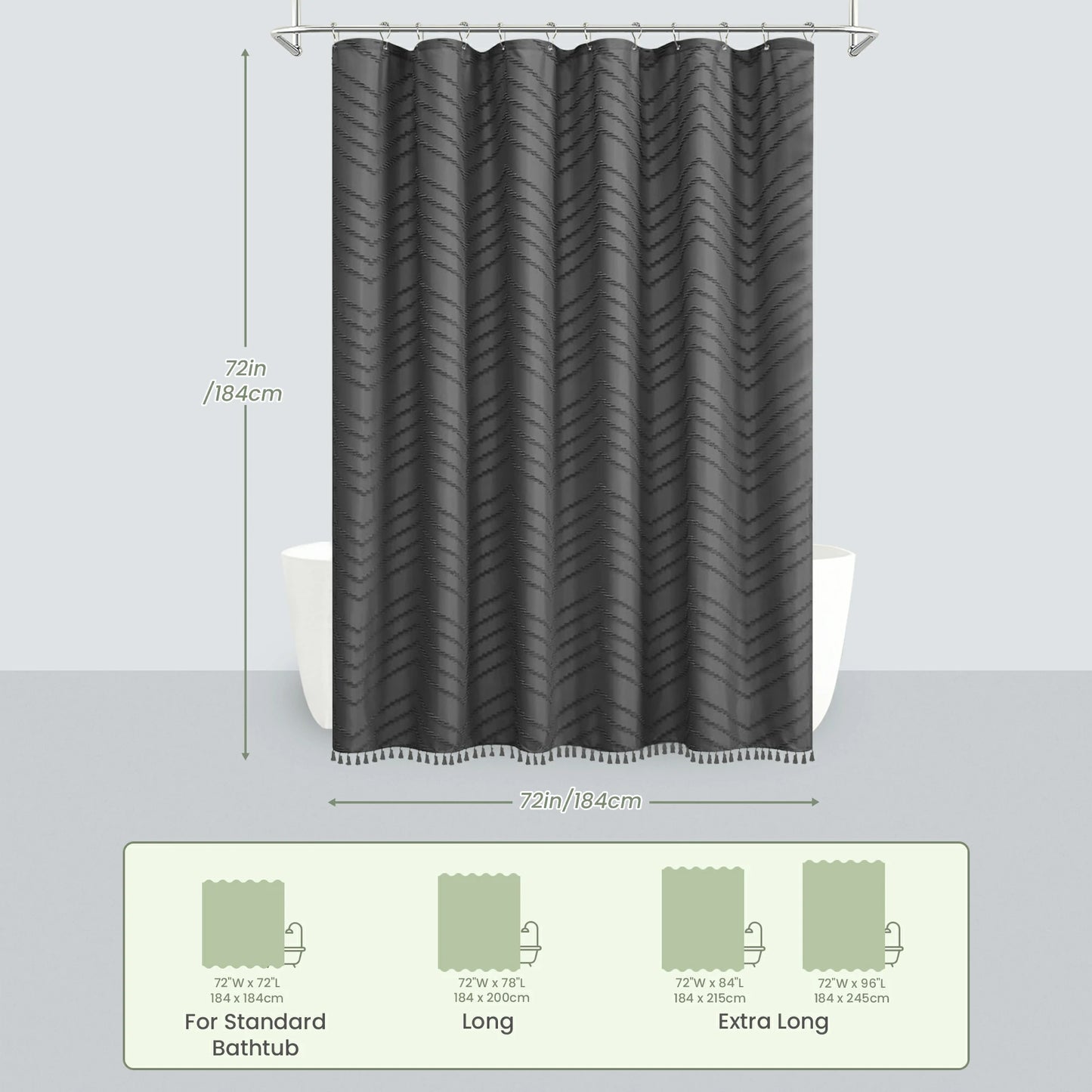 Tufted Textured Chevron Striped Tassel Shower Curtain