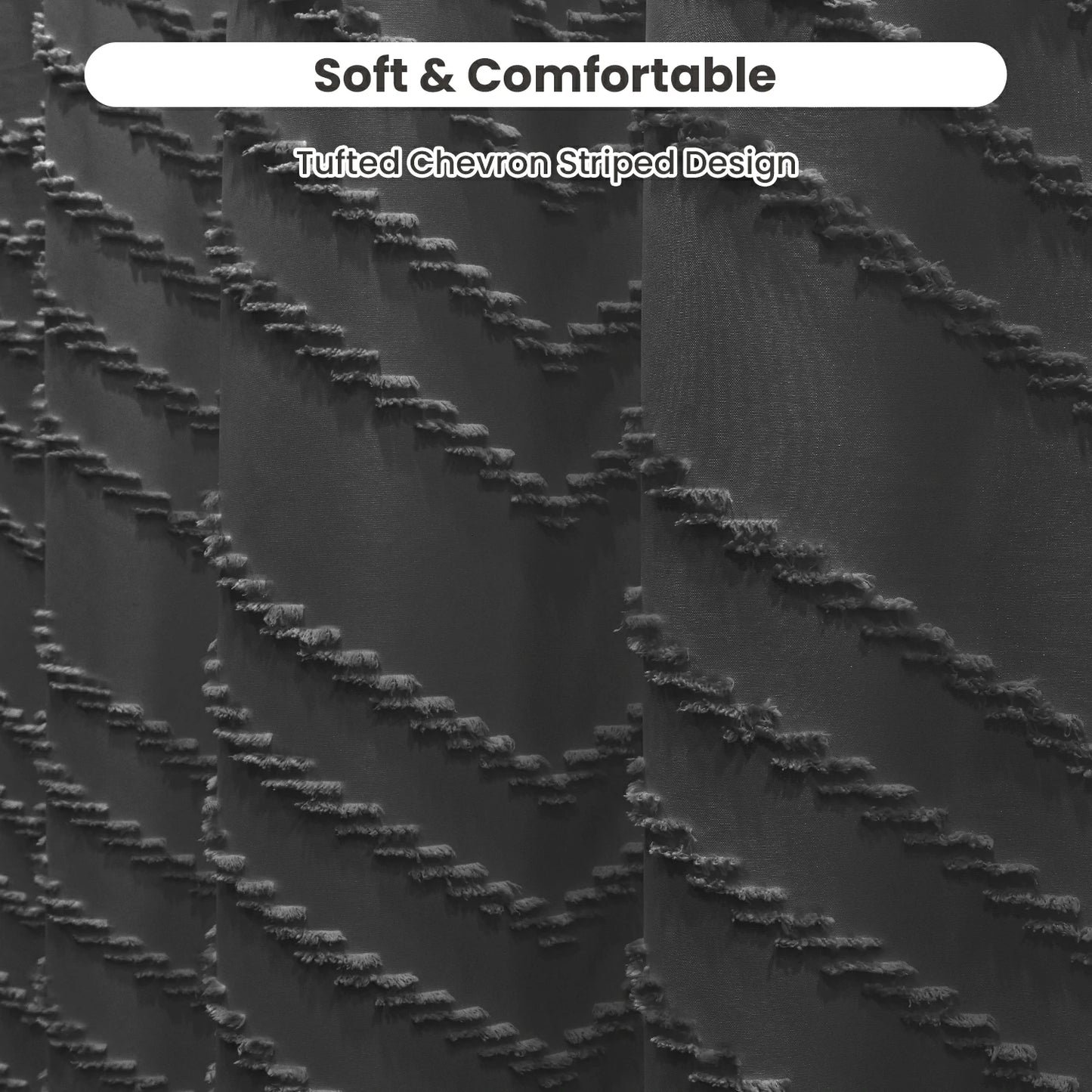 Tufted Textured Chevron Striped Tassel Shower Curtain