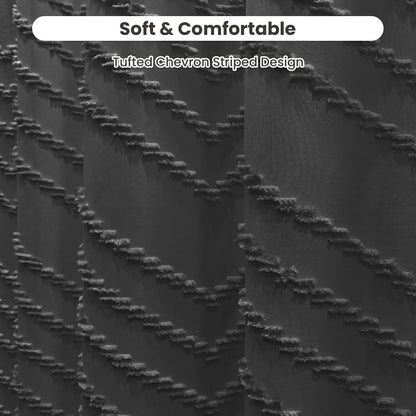 Tufted Textured Chevron Striped Tassel Shower Curtain