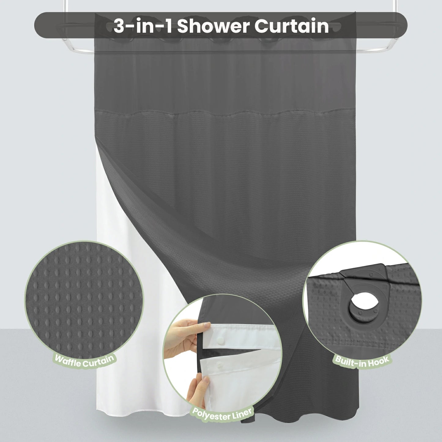 Waffle Weave Hookless Shower Curtain Set with Window