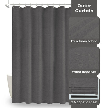 Faux Linen Wrinkleless Shower Curtain Set with Liner (Graphite Gray)