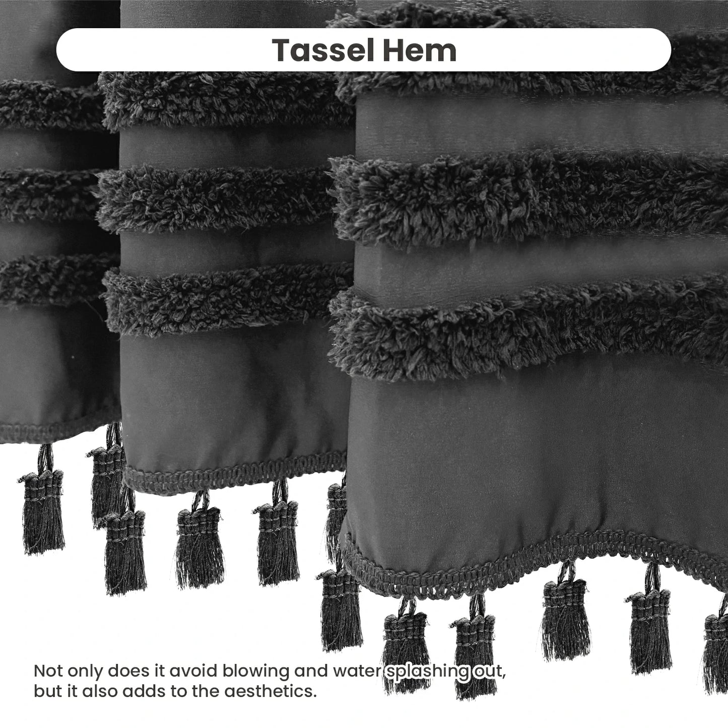 Boho Tufted Textured Striped Tassel Shower Curtain