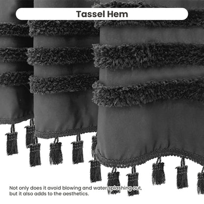 Boho Tufted Textured Striped Tassel Shower Curtain