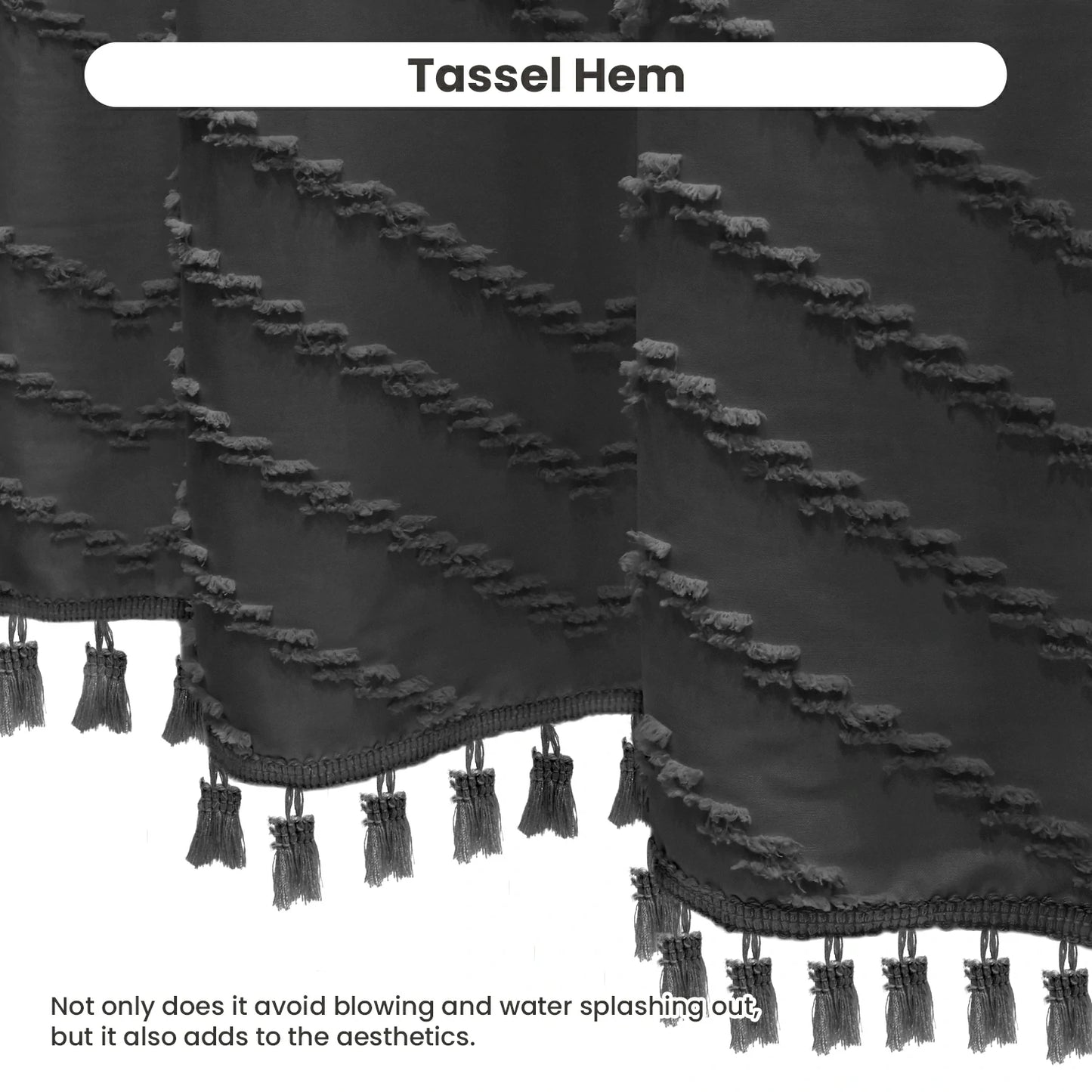 Tufted Textured Chevron Striped Tassel Shower Curtain