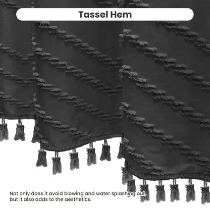 Tufted Textured Chevron Striped Tassel Shower Curtain