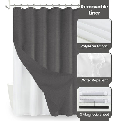 Faux Linen Wrinkleless Shower Curtain Set with Liner (Graphite Gray)
