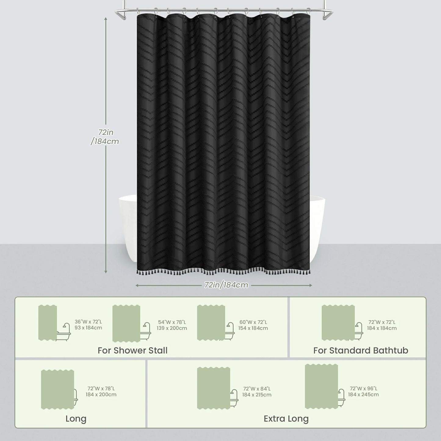 Tufted Textured Chevron Striped Tassel Shower Curtain