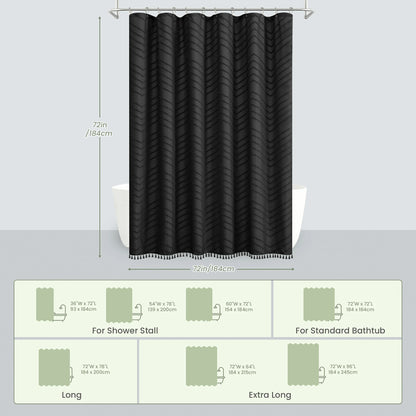 Tufted Textured Chevron Striped Tassel Shower Curtain