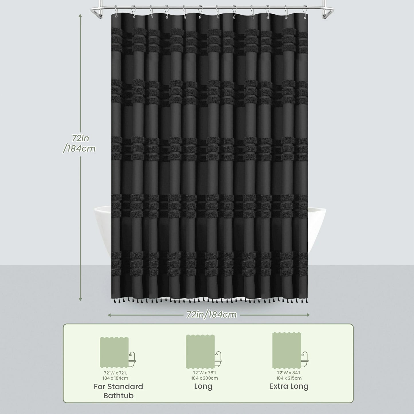 Boho Tufted Textured Striped Tassel Shower Curtain