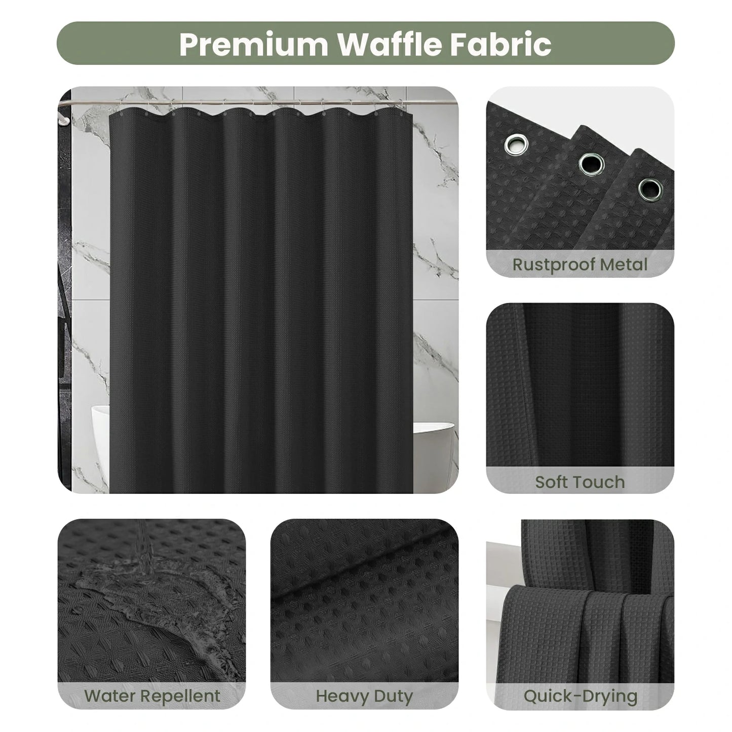 Solid Waffle Weave Shower Curtain