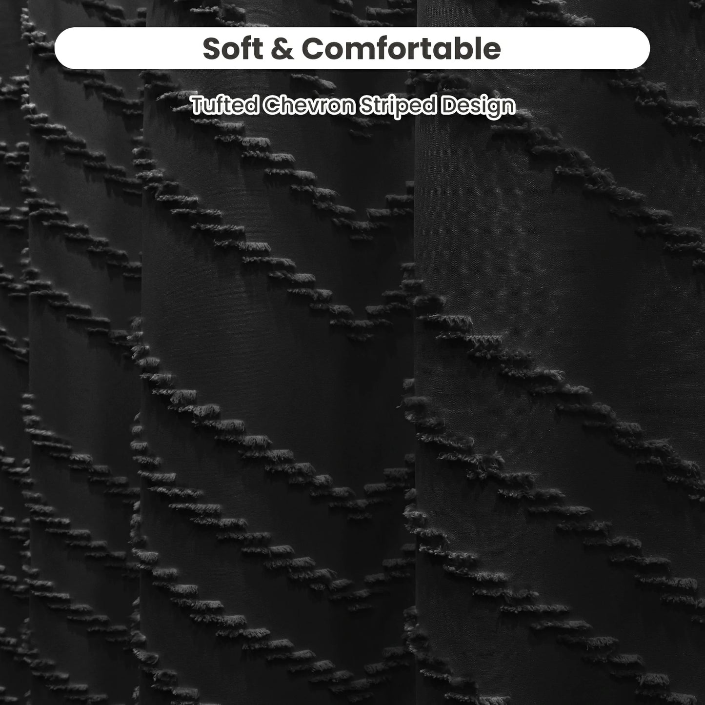 Tufted Textured Chevron Striped Tassel Shower Curtain