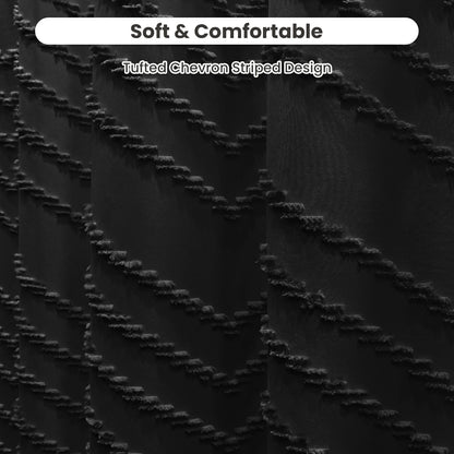 Tufted Textured Chevron Striped Tassel Shower Curtain