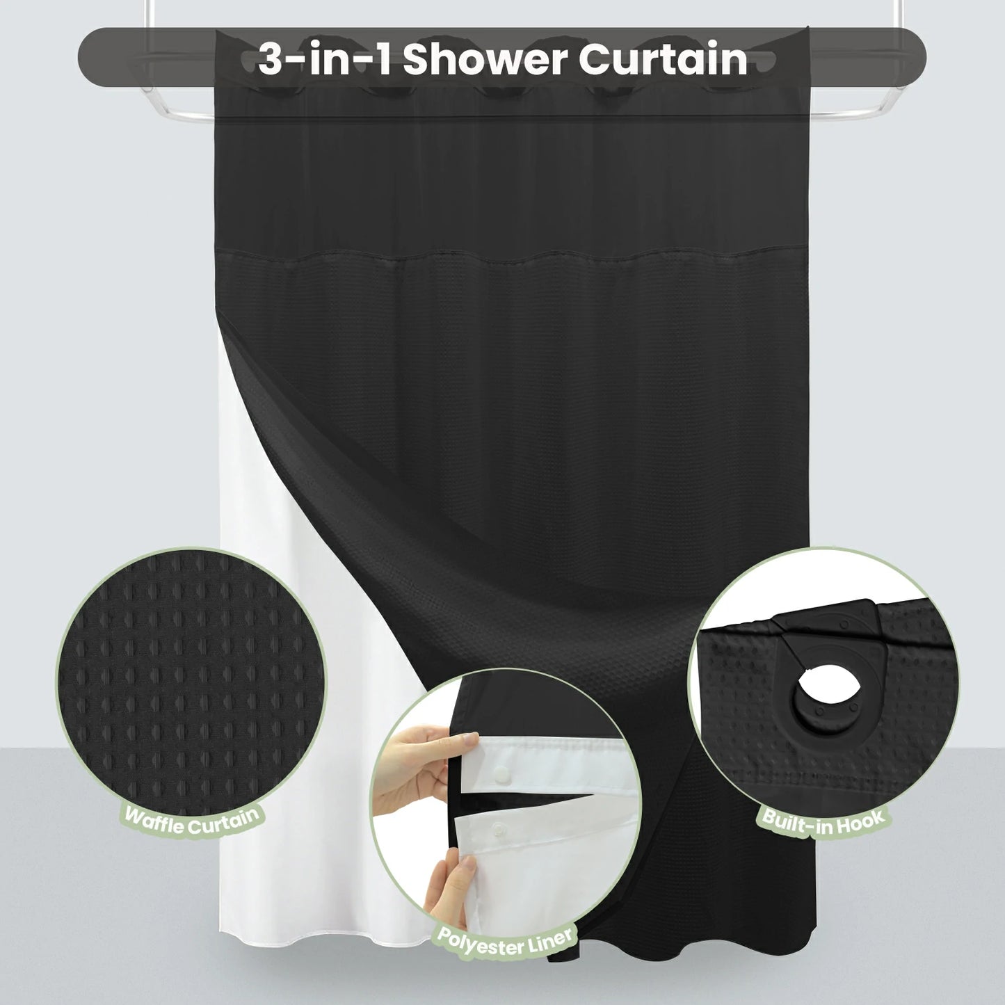 Waffle Weave Hookless Shower Curtain Set with Window