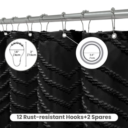 Tufted Textured Chevron Striped Tassel Shower Curtain