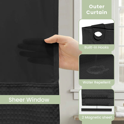 Waffle Weave Hookless Shower Curtain Set with Window
