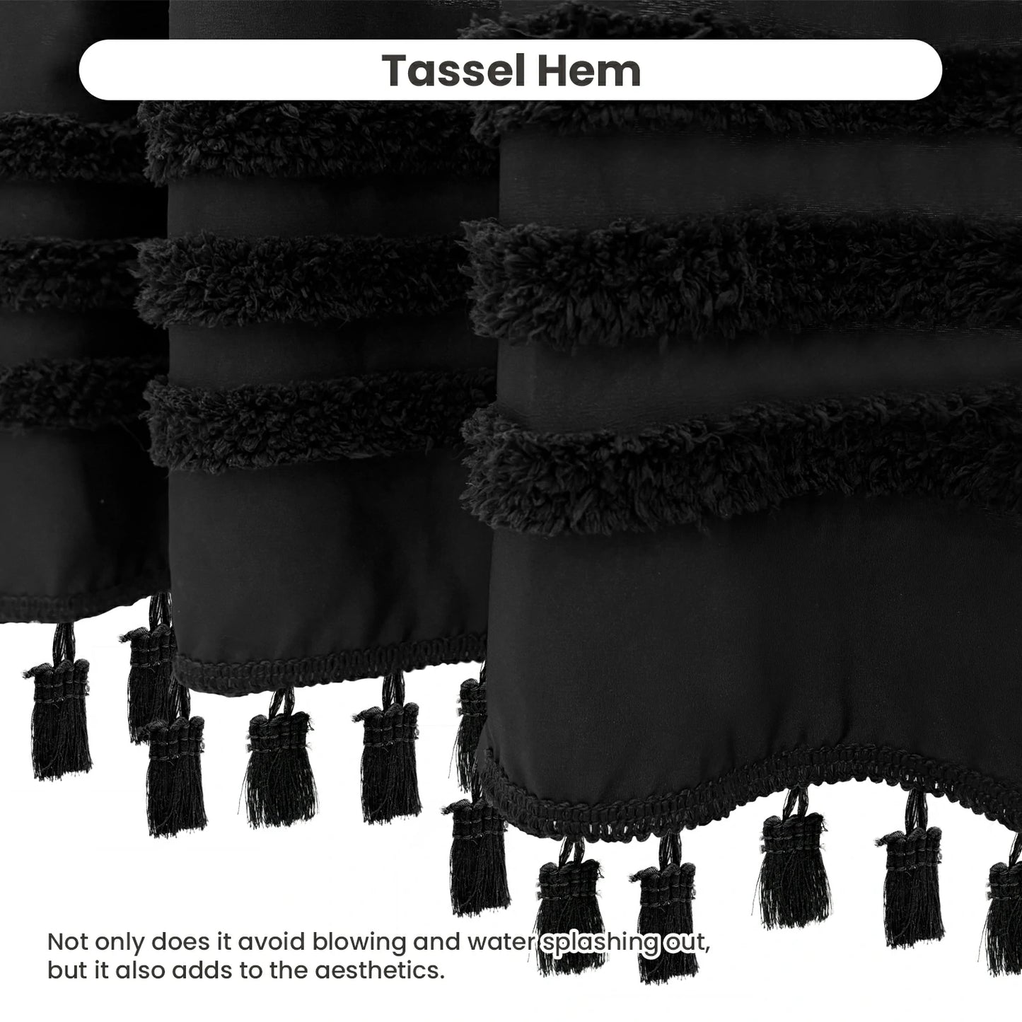 Boho Tufted Textured Striped Tassel Shower Curtain