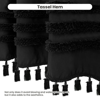 Boho Tufted Textured Striped Tassel Shower Curtain