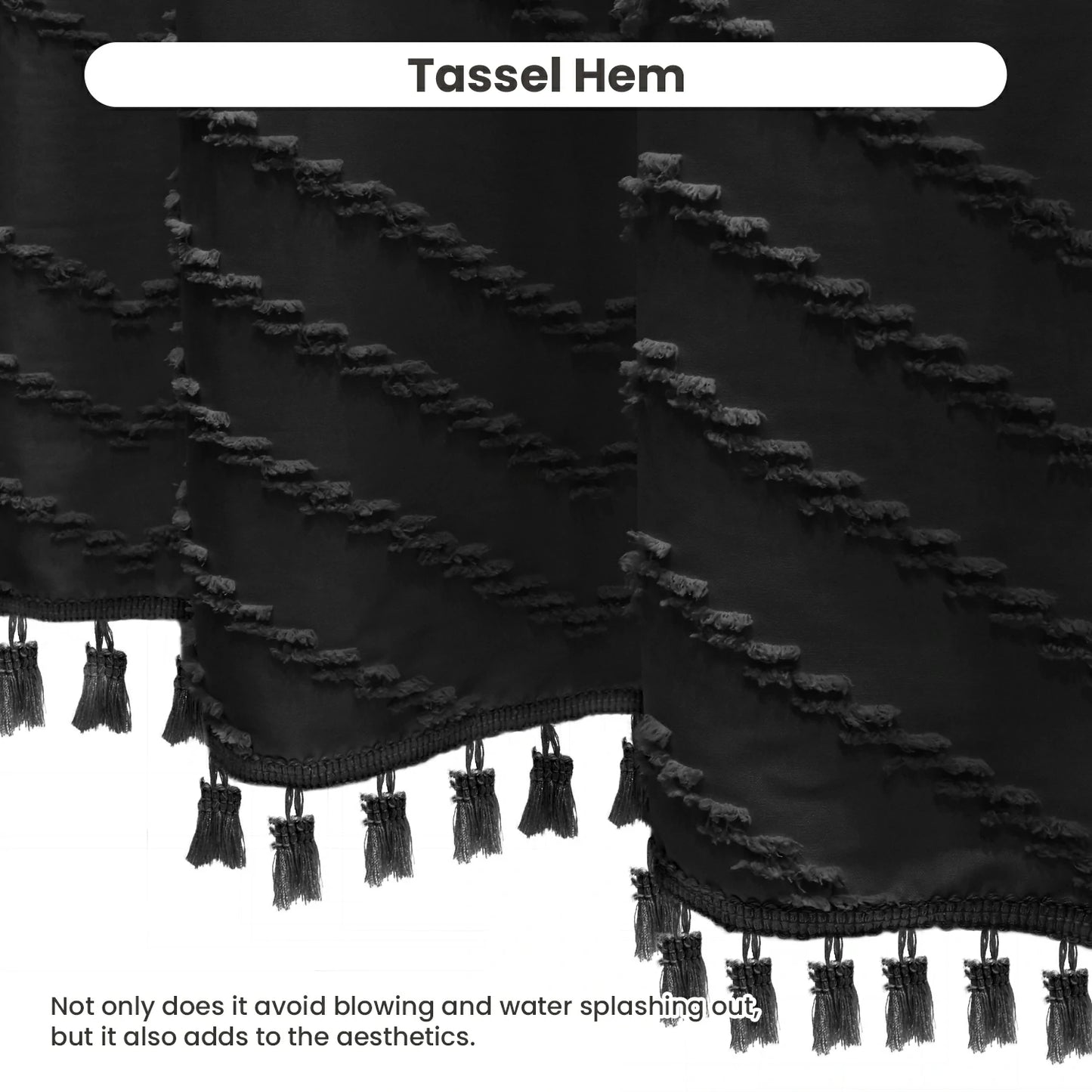 Tufted Textured Chevron Striped Tassel Shower Curtain