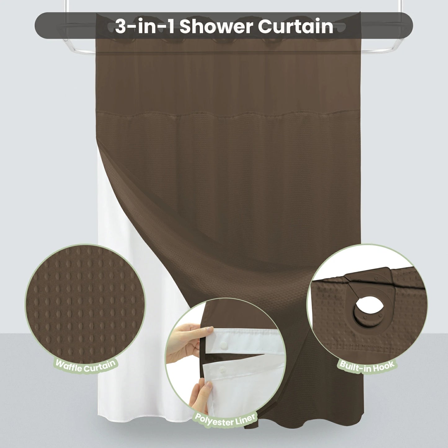 Waffle Weave Hookless Shower Curtain Set with Window