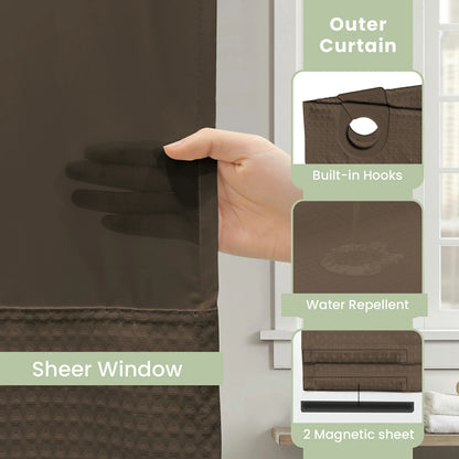 Waffle Weave Hookless Shower Curtain Set with Window