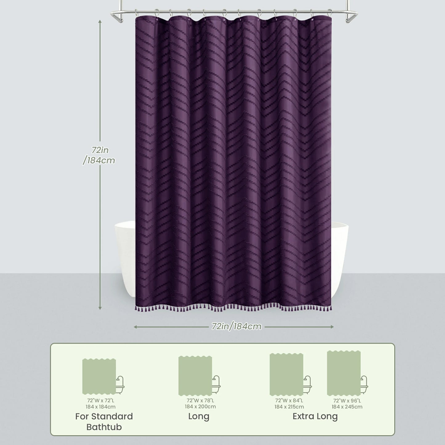 Tufted Textured Chevron Striped Tassel Shower Curtain (Purple)