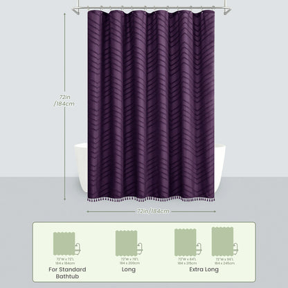 Tufted Textured Chevron Striped Tassel Shower Curtain (Purple)