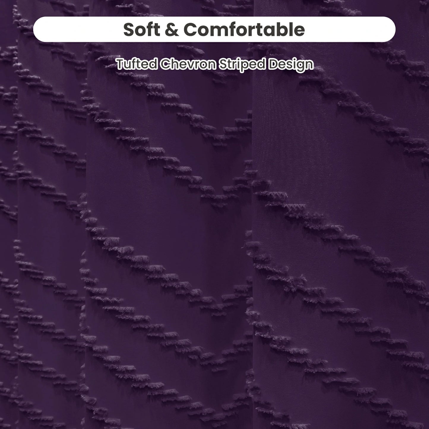 Tufted Textured Chevron Striped Tassel Shower Curtain (Purple)