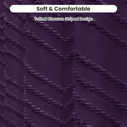 Tufted Textured Chevron Striped Tassel Shower Curtain (Purple)