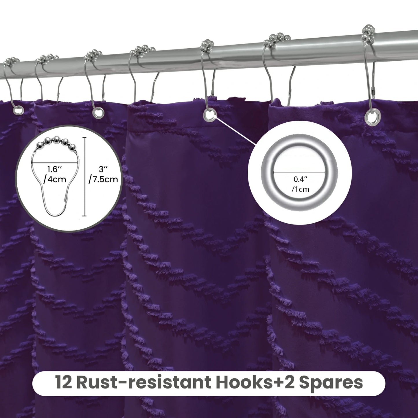 Tufted Textured Chevron Striped Tassel Shower Curtain (Purple)