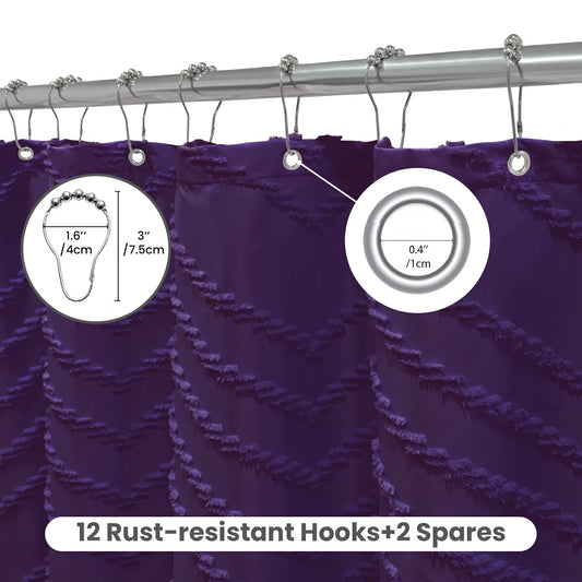 Tufted Textured Chevron Striped Tassel Shower Curtain (Purple)