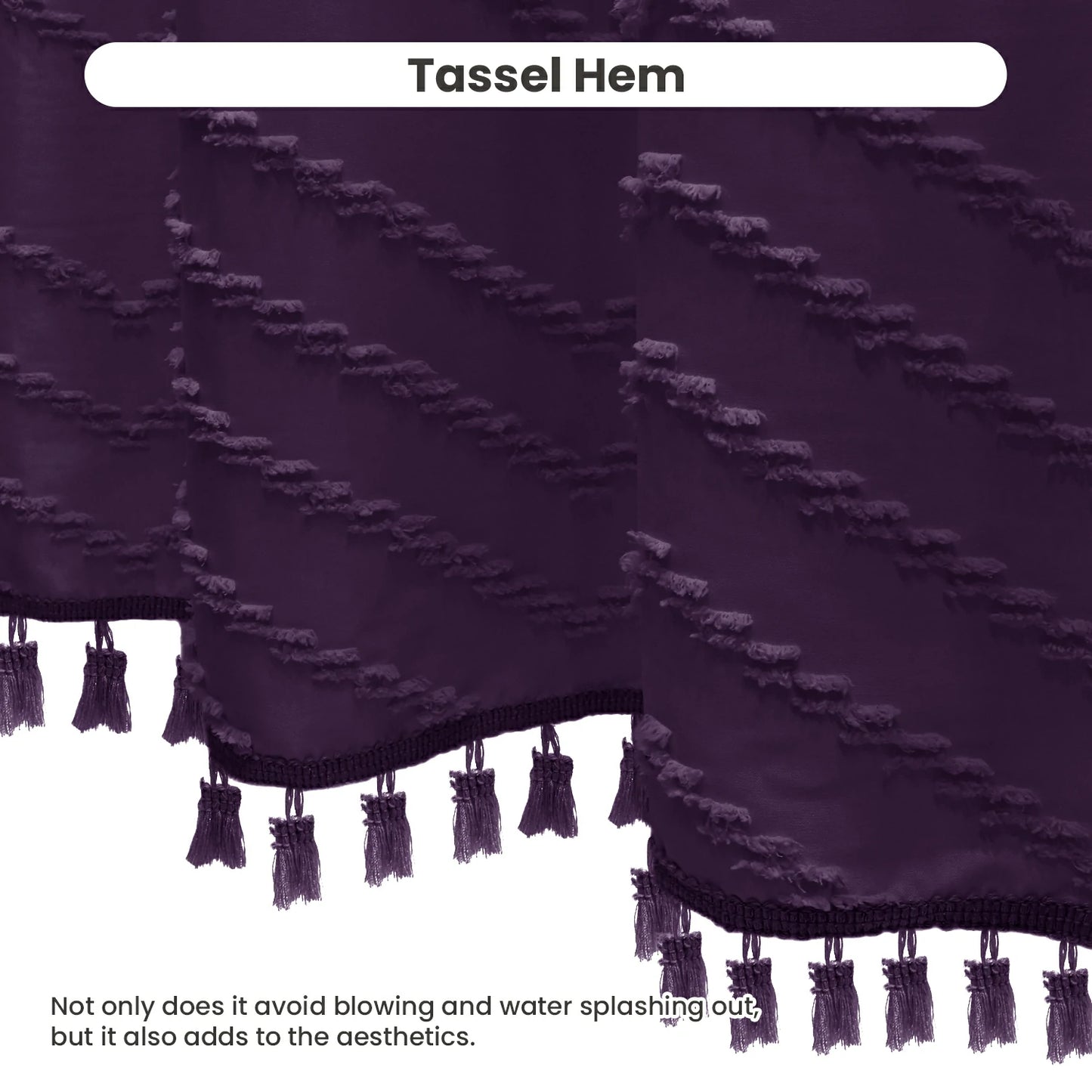 Tufted Textured Chevron Striped Tassel Shower Curtain (Purple)