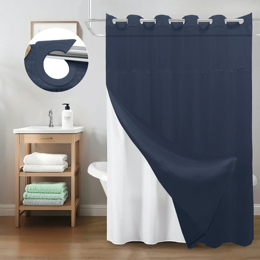 Waffle Weave Hookless Shower Curtain Set with Window