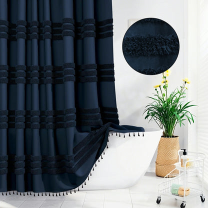 Boho Tufted Textured Striped Tassel Shower Curtain
