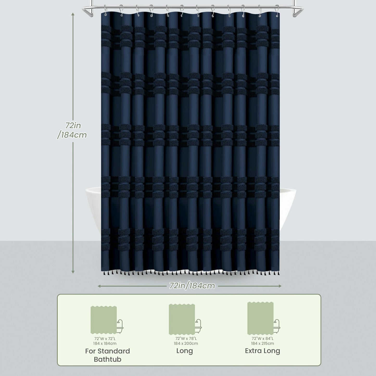 Boho Tufted Textured Striped Tassel Shower Curtain