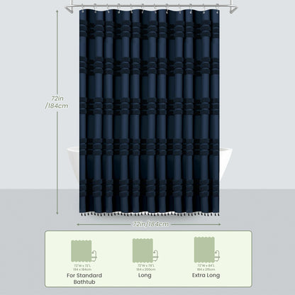 Boho Tufted Textured Striped Tassel Shower Curtain