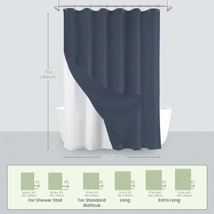 Faux Linen Wrinkleless Shower Curtain Set with Liner (Navy Blue)