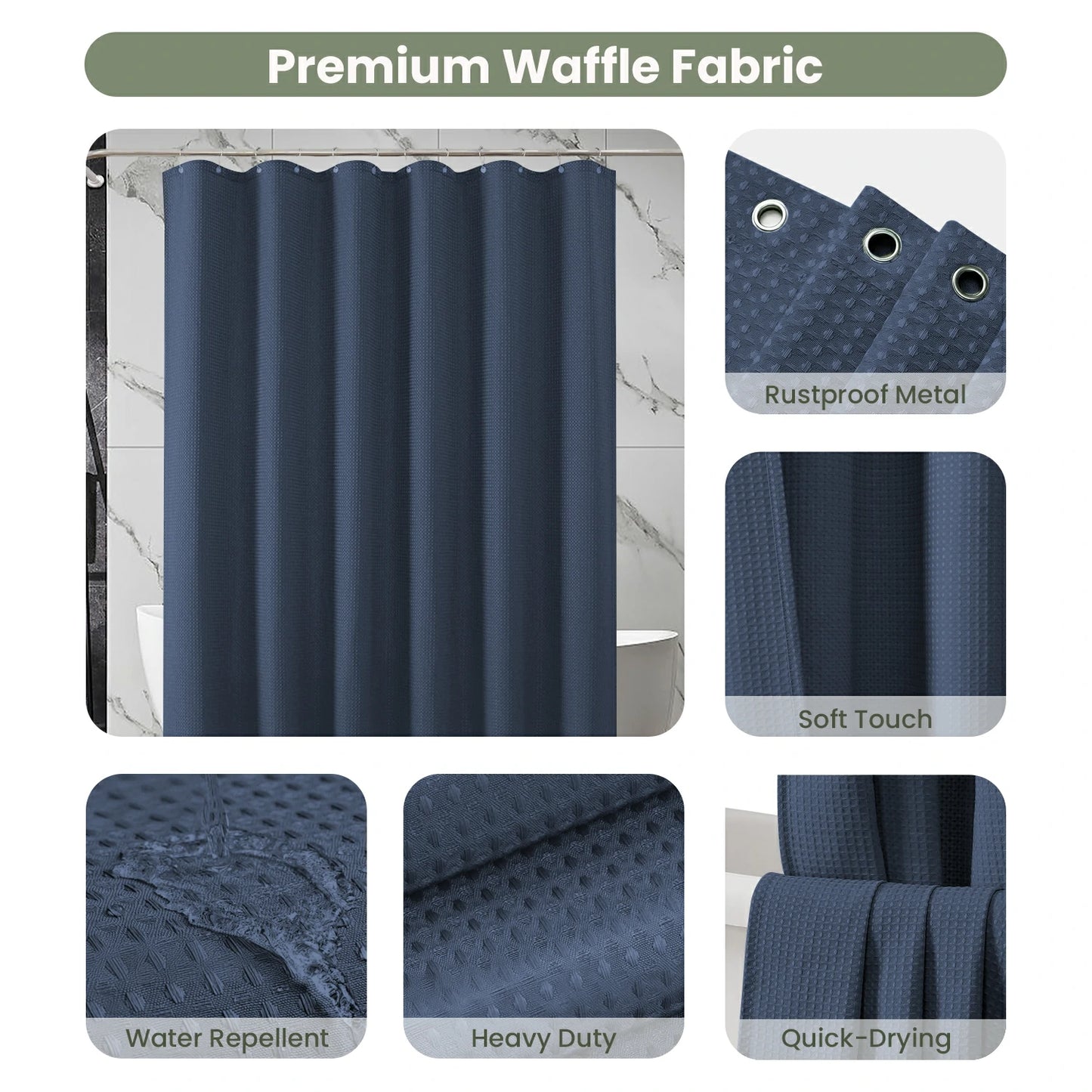 Solid Waffle Weave Shower Curtain