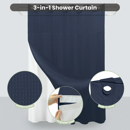 Waffle Weave Hookless Shower Curtain Set with Window
